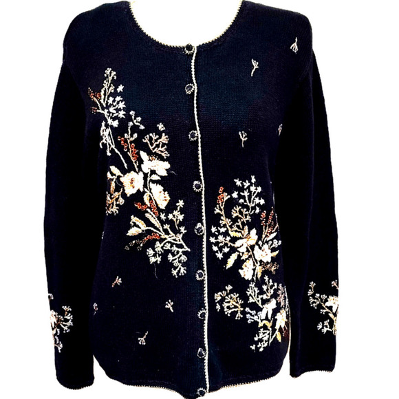 Vintage Tiara International Embroidered Beaded Sweater size Medium - Picture 1 of 5